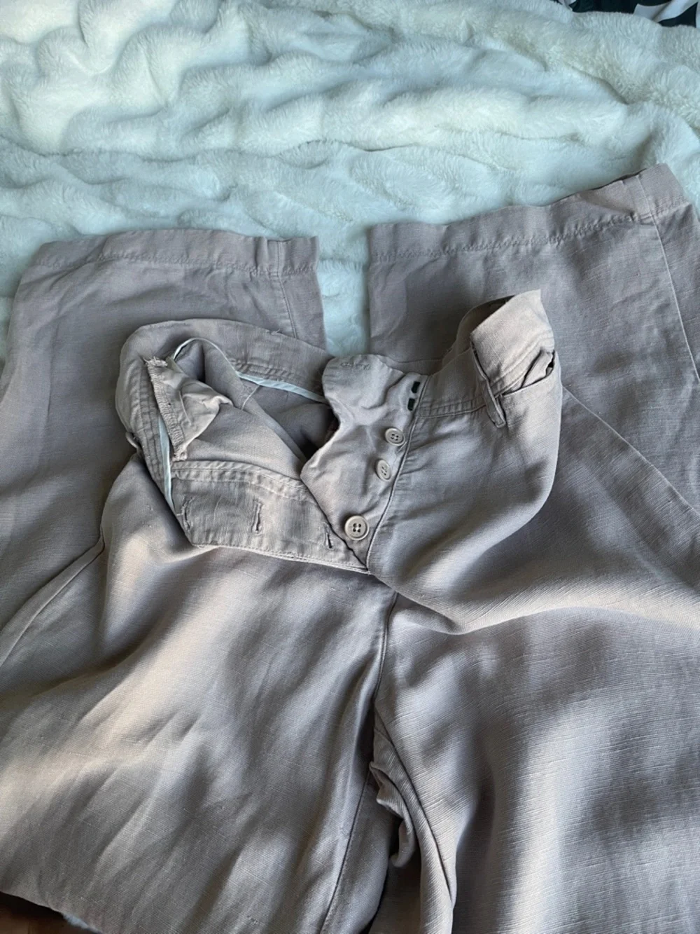 Wilfred Linen Wide Leg Pants Blush Beige High Rise Aritzia Trousers Size 0